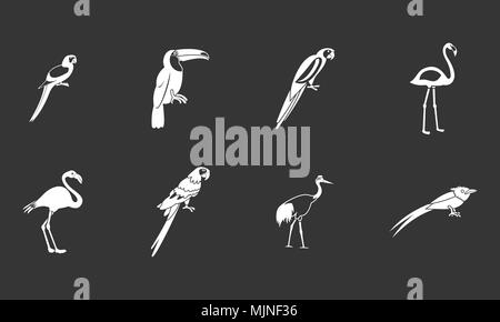 Oiseaux exotiques Icon Set vector gris Illustration de Vecteur