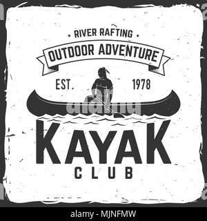 Kayak Club. Vector illustration. Concept pour chemise, imprimer, stamp ou tee. Typographie vintage design avec la kayakiste silhouette. Eau extrême sport. Illustration de Vecteur