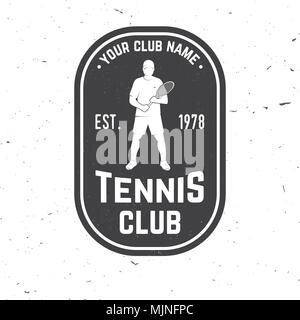 Tennis Club badge. Vector illustration. Concept pour chemise, imprimer, stamp ou tee. Typographie vintage design avec tennis player silhouette. Illustration de Vecteur