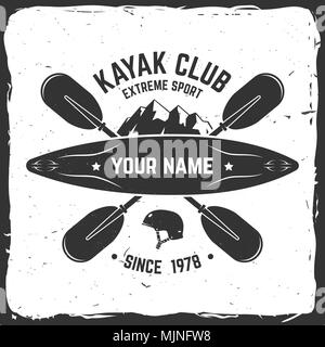 Kayak Club. Vector illustration. Concept pour chemise, imprimer, stamp ou tee. Typographie vintage design avec mountain, Casque et voile silhouette. Extreme Illustration de Vecteur