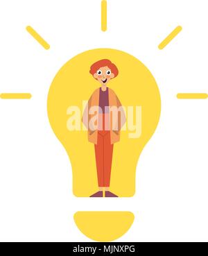 Tête de lampe idée concept, businessman ont eu une idée de sa tête pleine de grande lumière Illustration de Vecteur