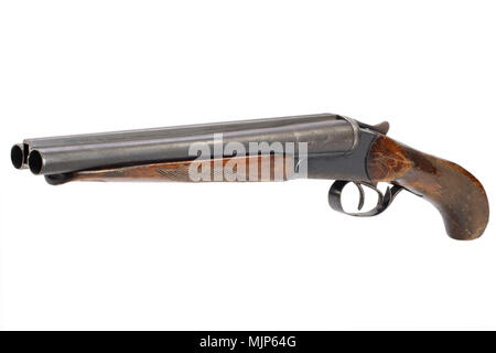 Arme du crime - fusil à canon scié isolated on white Banque D'Images