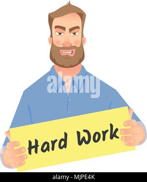 Man holding dur travail sign Illustration de Vecteur