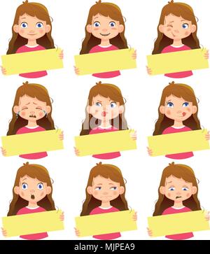 Girl holding blank poster set Illustration de Vecteur