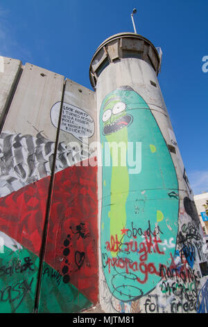 Graffitis à la barrière israélienne de Cisjordanie à Betlehem Banque D'Images