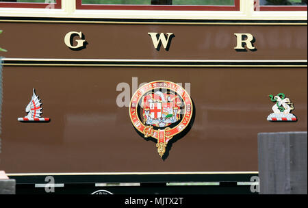 Great Western Railway insigne sur le côté d'un ancien entraîneur, Welshpool et Llanfair railway,Welshpool Powys, Banque D'Images