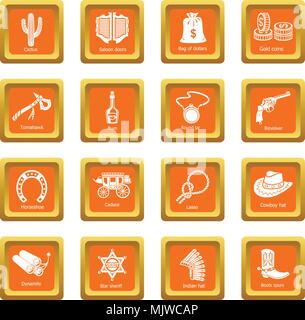 Wild West icons set carré orange vector Illustration de Vecteur