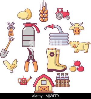 Agricole Ferme icons set, cartoon style Illustration de Vecteur