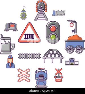 Railroad Train icons set, cartoon style Illustration de Vecteur