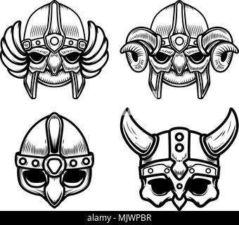 Ensemble de Casque viking isolé sur fond blanc. L'élément de conception de logo, label,signe. Image vectorielle Illustration de Vecteur