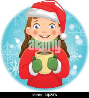Girl holding a hot cup Illustration de Vecteur