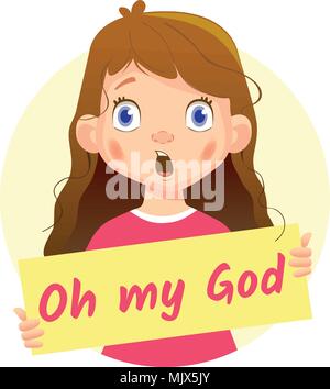 Girl holding Oh mon Dieu poster-surpris Illustration de Vecteur