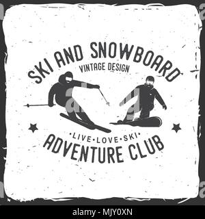 Club de ski et snowboard. Vector illustration. Concept pour chemise, imprimer, stamp, badge ou tee. Typographie vintage design avec skieur et snowboarder silho Illustration de Vecteur