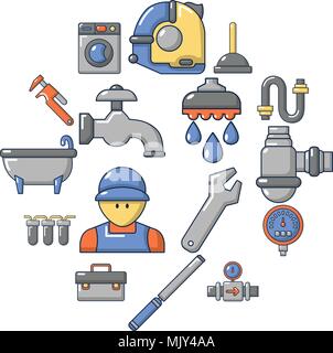 Symboles plombier icons set, cartoon style Illustration de Vecteur