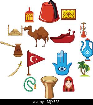 La Turquie travel icons set, cartoon style Illustration de Vecteur