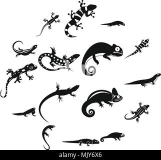 Lizard icons set, le style simple Illustration de Vecteur