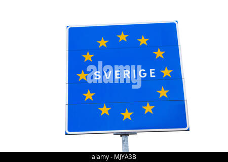 Inscrivez-vous sur la frontière suédoise de l'UE isolé sur blanc avec l'État membre nom écrit en suédois. Banque D'Images