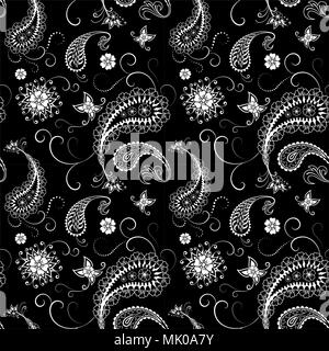 Motif Paisley , noir et blanc, fond transparent Banque D'Images