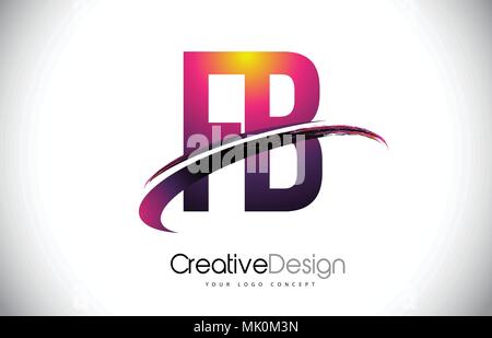 FB F B Lettre mauve avec logo Swoosh Design. Magenta Lettres modernes de création logo Vector Illustration. Illustration de Vecteur