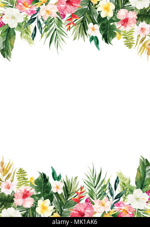 Le papier blanc vide vertical arrière-plan avec des plantes colorées et de fleurs border Banque D'Images