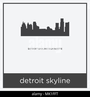 Icône skyline detroit isolé sur fond blanc avec cadre gris, signe et symbole Illustration de Vecteur