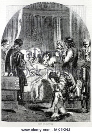 La mort d'Oliver Cromwell, le 3 septembre 1658, illustration vintage des environs de 1880 Banque D'Images