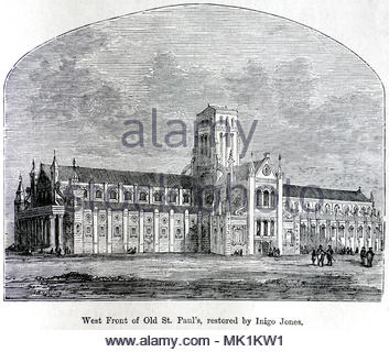 Avant de l'ouest de l'ancien fleuve Pauls Cathedral, Ludgate Hill, Londres, antique illustration de circa 1880 Banque D'Images
