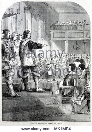 Oliver Cromwell refusant d'accepter la Couronne le 13 avril 1657, l'illustration de l'antique vers 1880 Banque D'Images