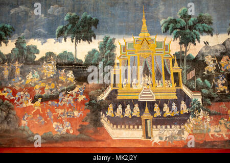 Cambodge, Phnom Penh, Palais Royal Et Pagode D'Argent. Détail du Reamker, un poème épique cambodgien basé sur l'épopée indienne Ramayana Banque D'Images