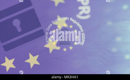 Pibr de l'UE. Règlement général sur la protection des données texte sur drapeau de l'Union européenne. 3d illustration Banque D'Images