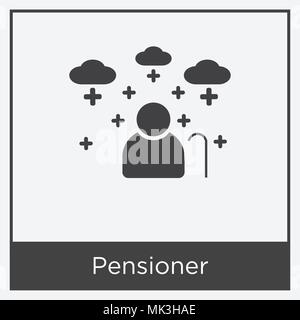 Icône pensionné isolé sur fond blanc avec cadre gris, signe et symbole Illustration de Vecteur