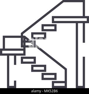 Escalier double sur l'icône de la ligne du vecteur, signe, l'illustration en arrière-plan, coups modifiable Illustration de Vecteur