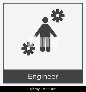Icône ingénieur isolé sur fond blanc avec cadre gris, signe et symbole Illustration de Vecteur