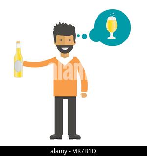 Jeu de bouteille de bière, des tasses et verres avec jeune homme. Icône vecteur avec les boissons alcoolisées. Bière de froment, lager, bière artisanale, l'ale. Illustration de Vecteur