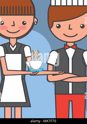 Femme de ménage et serveur avec Coffee cup employés vector illustration Illustration de Vecteur