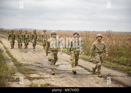 KOVIN, Serbie -- en mesure de parachutistes Co. 2e Bn., 503e Régiment d'infanterie, 173e Brigade aéroportée retour à la zone de responsabilité après avoir complété un levé au cours de l'effort de saut Double Eagle 17. Exercice Double Eagle est une société multi-nationale-niveau exercice d'insertion dans l'intention d'améliorer la relation entre les États-Unis et la Serbie, et de renforcer la sécurité régionale. Banque D'Images