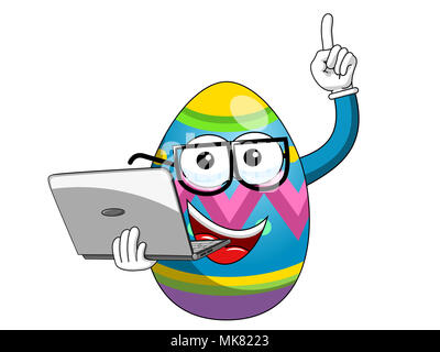 Oeufs de Pâques décorés mascot holding laptop isolated on white Banque D'Images