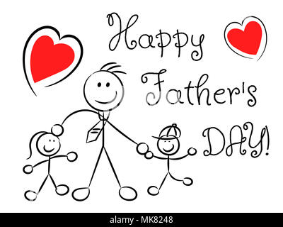 Le jour de père heureux isolé sur blanc stylisé naïf Banque D'Images