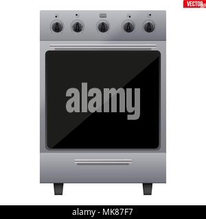 Cuisine cuisinière Classic Silver. Cuisinière à gaz ou électrique. Vue de face. L'équipement domestique et l'appareil de cuisine. Vector illustration isolé sur whit Illustration de Vecteur