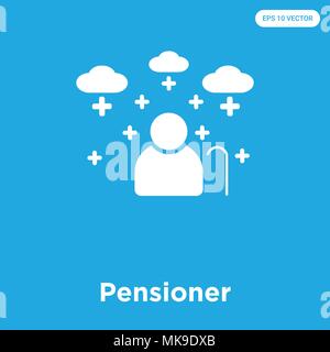 Icône vecteur pensionné isolé sur fond bleu, signe et symbole Illustration de Vecteur