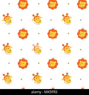 Vector illustration modèle transparent avec lion et girafe face Illustration de Vecteur