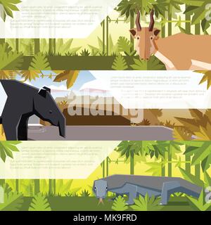 Image vectorielle de l'ensemble des bannières avec télévision animaux asiatiques saiga, tapir et comodo dragon Illustration de Vecteur