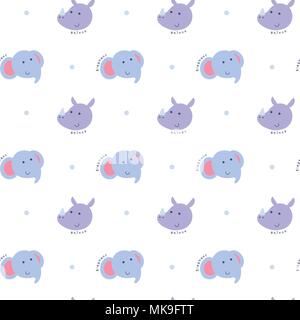 Illustration vectorielle avec motif transparent visage d'éléphants et de rhinocéros Illustration de Vecteur