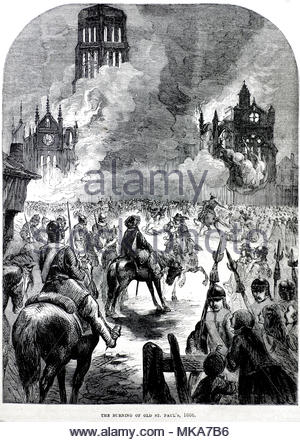 L'incendie de la vieille rue originale Cathédrale de Paul dans le Grand incendie de Londres de 1666, illustration antique de 1880 Banque D'Images