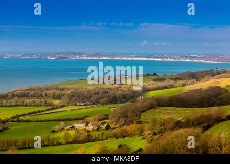 À l'ouest à travers Ringstead Bay vers Weymouth de Nothe Blanc Point sur la côte jurassique, Dorset, England, UK Banque D'Images