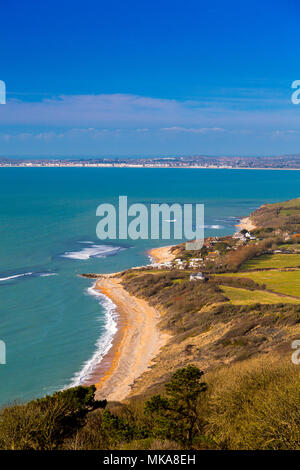 À l'ouest à travers Ringstead Bay vers Weymouth de Nothe Blanc Point sur la côte jurassique, Dorset, England, UK Banque D'Images