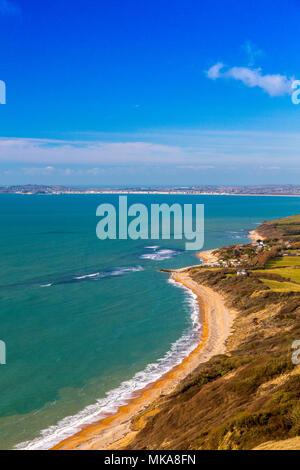 À l'ouest à travers Ringstead Bay vers Weymouth de Nothe Blanc Point sur la côte jurassique, Dorset, England, UK Banque D'Images