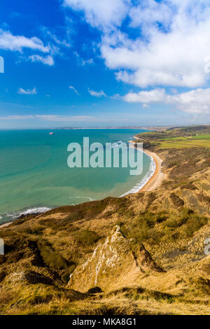 À l'ouest à travers Ringstead Bay vers Weymouth de Nothe Blanc Point sur la côte jurassique, Dorset, England, UK Banque D'Images