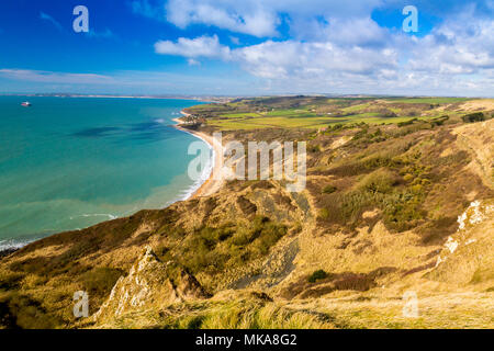 À l'ouest à travers Ringstead Bay vers Weymouth de Nothe Blanc Point sur la côte jurassique, Dorset, England, UK Banque D'Images