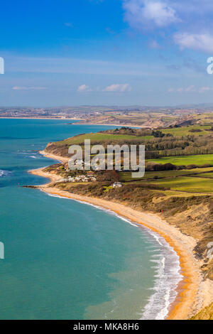 À l'ouest à travers Ringstead Bay vers Weymouth de Nothe Blanc Point sur la côte jurassique, Dorset, England, UK Banque D'Images